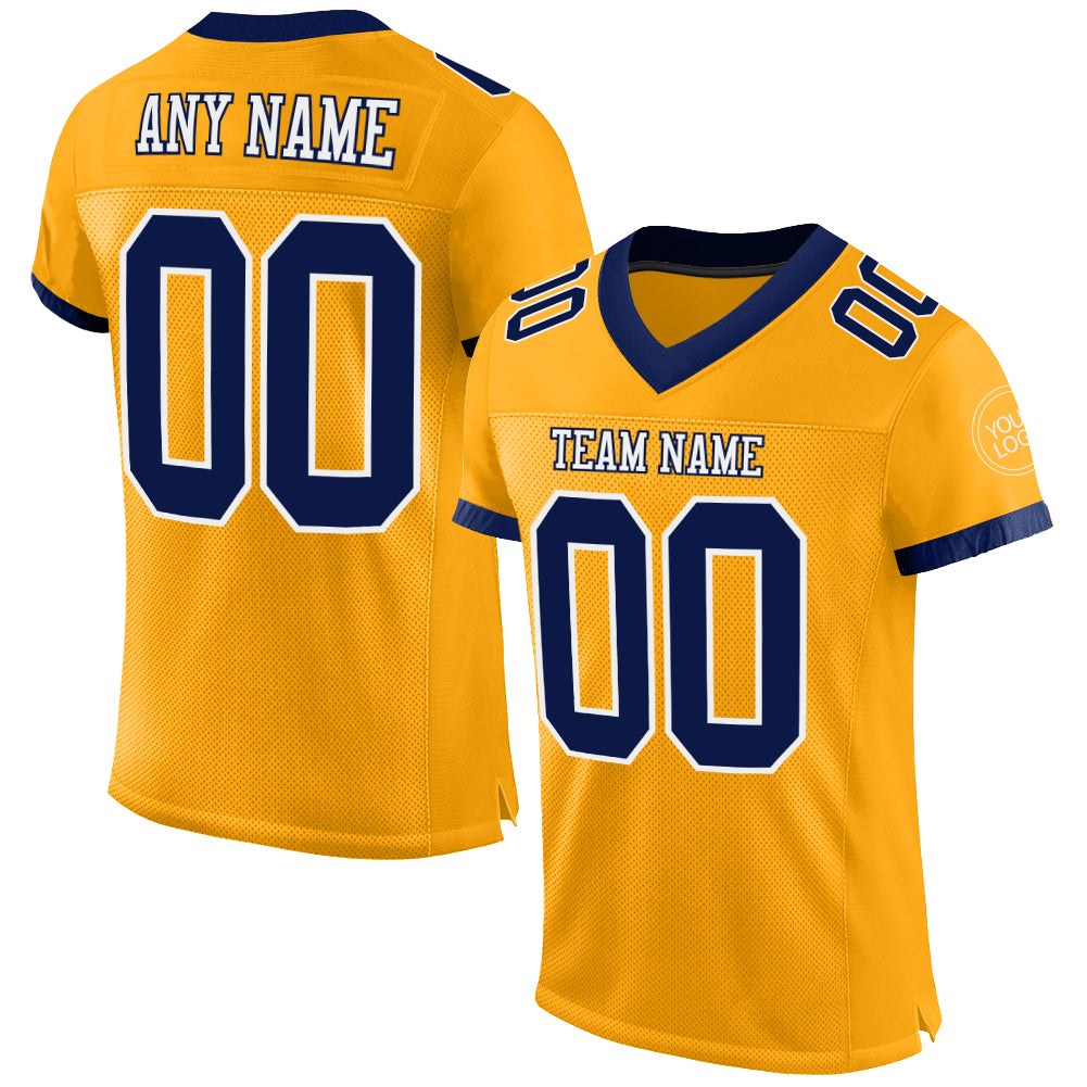 Custom Gold Navy-White Mesh Authentic Football Jersey photo 1