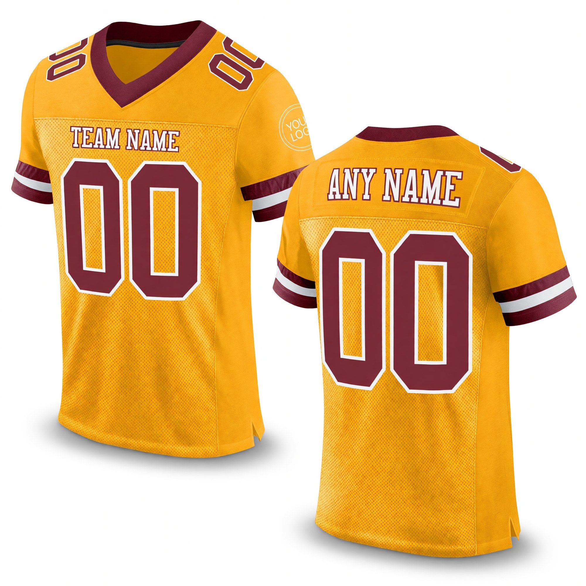 Custom Gold Burgundy-White Mesh Authentic Football Jersey