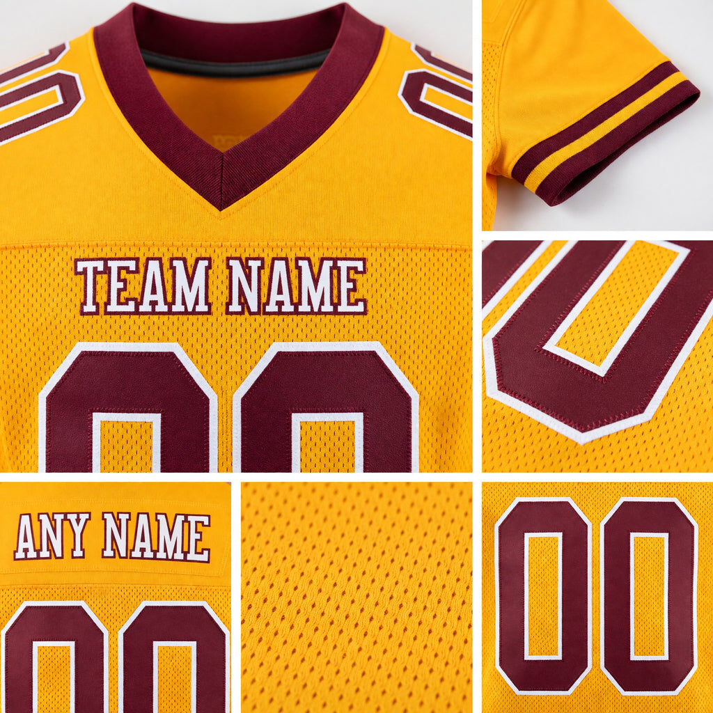 Custom Gold Burgundy-White Mesh Authentic Football Jersey detail