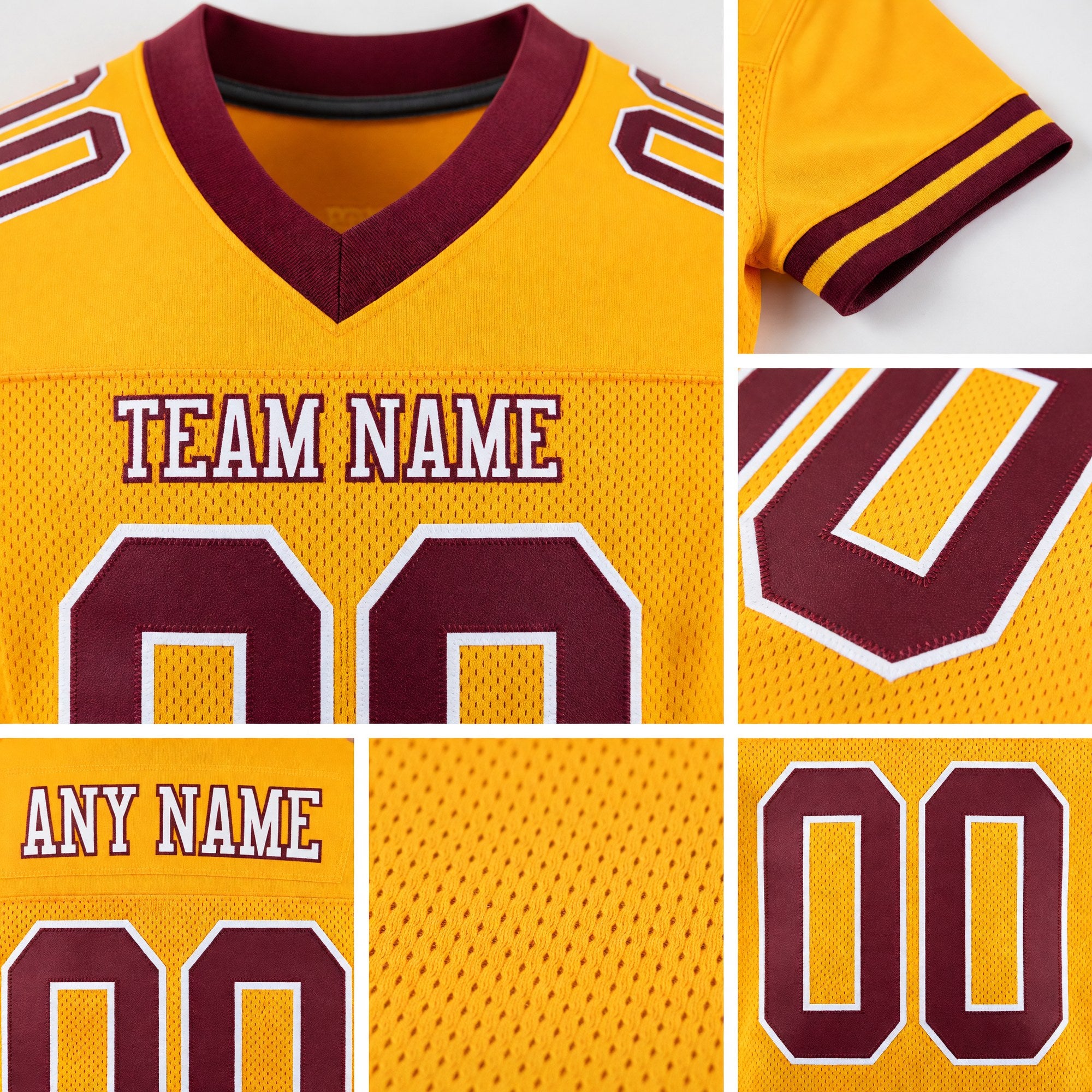 Custom Gold Burgundy-White Mesh Authentic Football Jersey detail