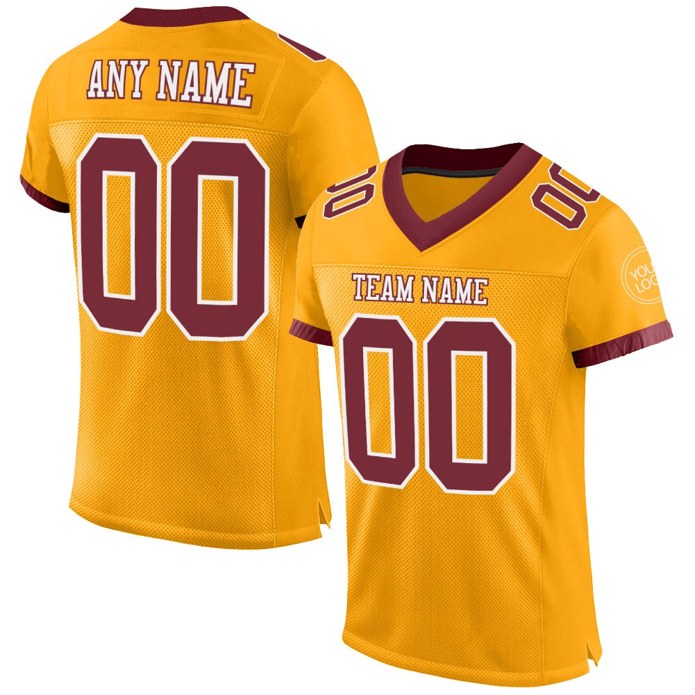 Custom Gold Burgundy-White Mesh Authentic Football Jersey photo 1