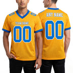 Custom Gold Powder Blue-White Mesh Authentic Football Jersey worn front and back