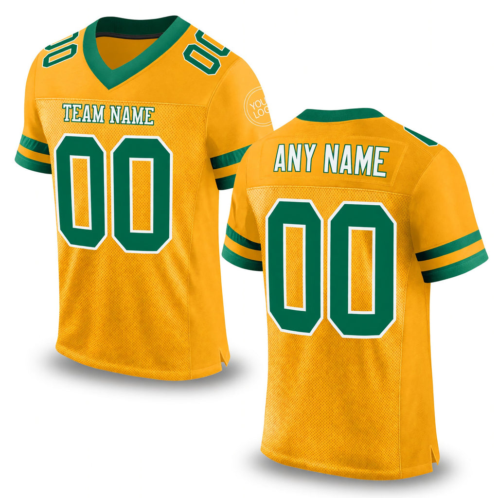 Custom Gold Kelly Green-White Mesh Authentic Football Jersey