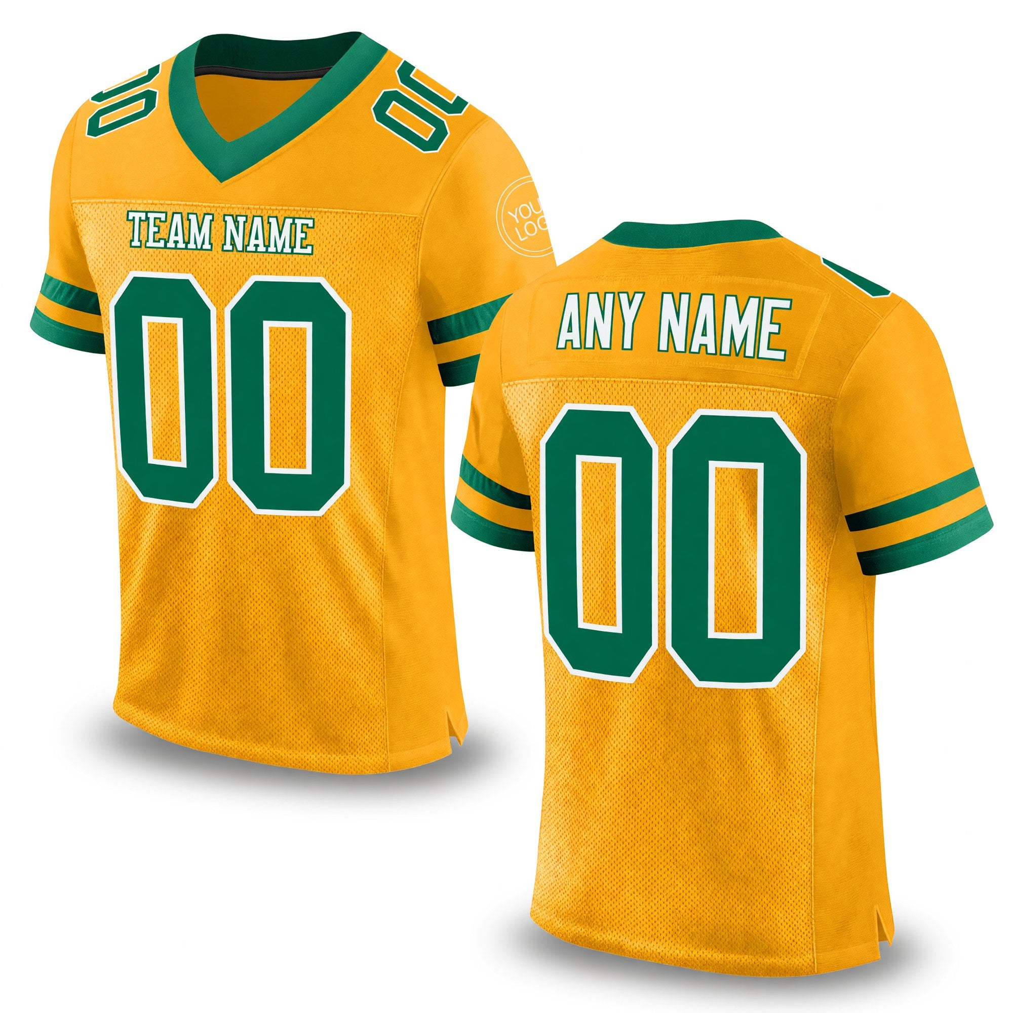 Custom Gold Kelly Green-White Mesh Authentic Football Jersey