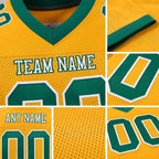 Custom Gold Kelly Green-White Mesh Authentic Football Jersey detail