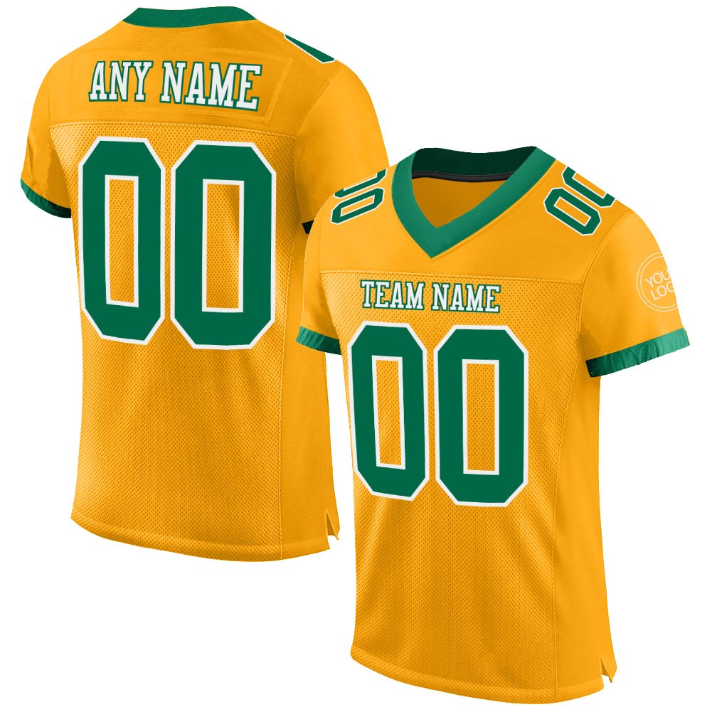 Custom Gold Kelly Green-White Mesh Authentic Football Jersey photo 1
