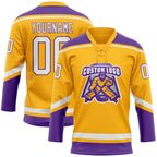 Custom Gold White-Purple Hockey Lace Neck Jersey photo 2
