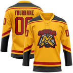 Custom Gold Red-Black Hockey Lace Neck Jersey photo 2