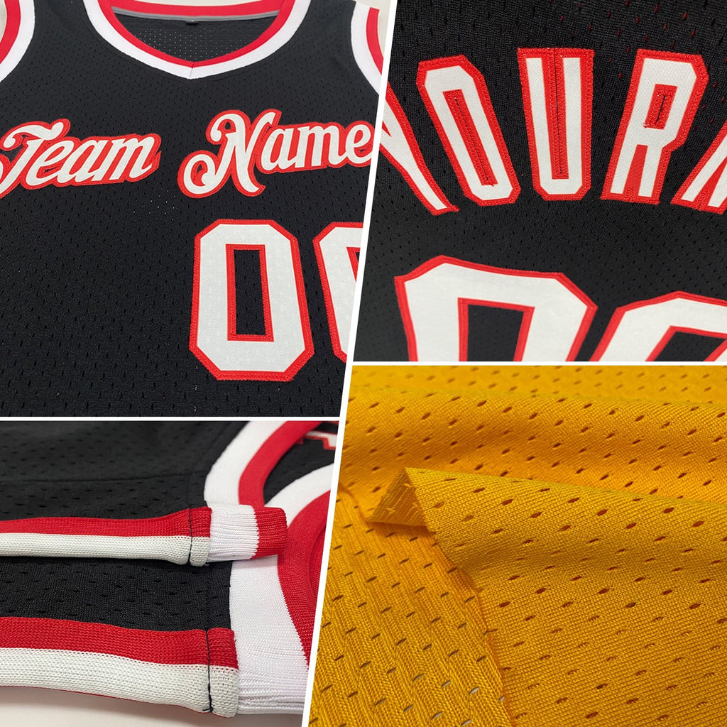 Custom Gold Red Navy-White Authentic Throwback Basketball Jersey photo 2
