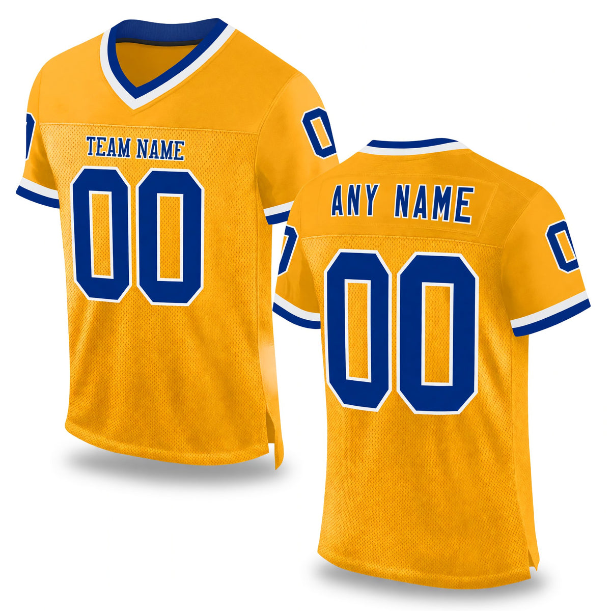 Custom Gold Royal-White Mesh Authentic Throwback Football Jersey