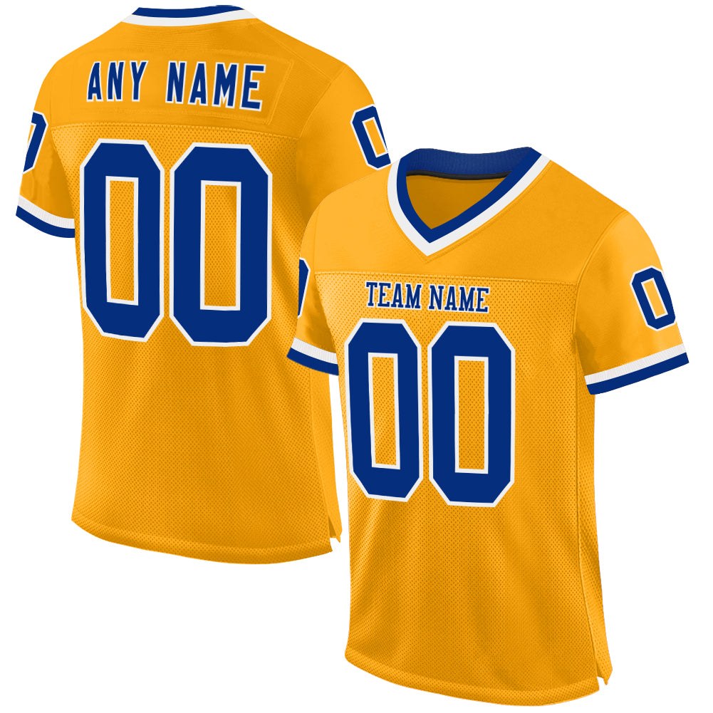 Custom Gold Royal-White Mesh Authentic Throwback Football Jersey photo 1