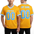 Custom Gold Light Blue-White Mesh Authentic Throwback Football Jersey worn front and back