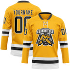 Custom Gold Black-White Hockey Lace Neck Jersey photo 2