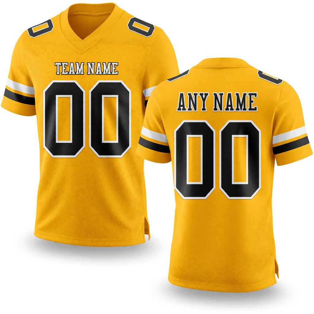 Custom Gold Black-White Authentic Football Jersey
