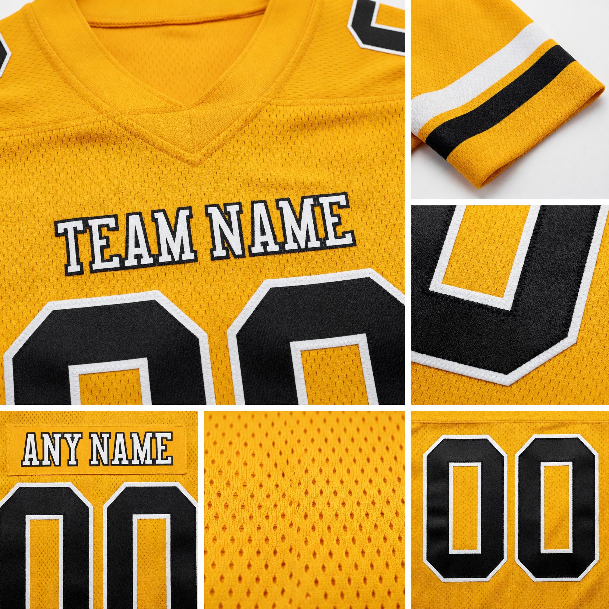 Custom Gold Black-White Authentic Football Jersey detail