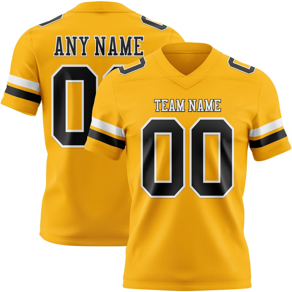 Custom Gold Black-White Authentic Football Jersey photo 1