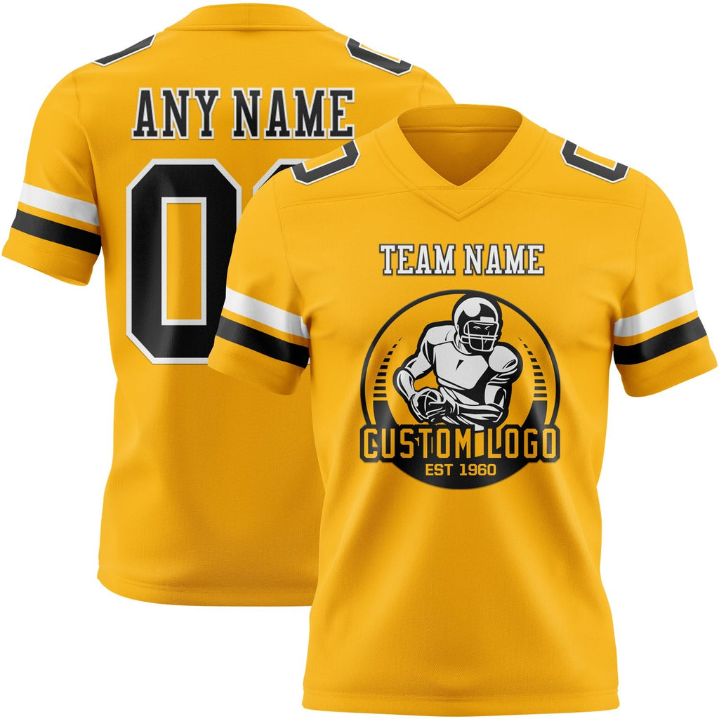 Custom Gold Black-White Authentic Football Jersey photo 2