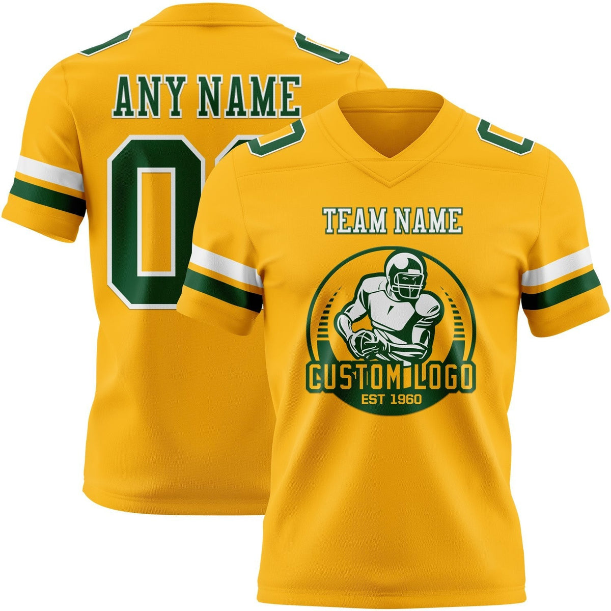Custom Gold Green-White Authentic Football Jersey photo 2