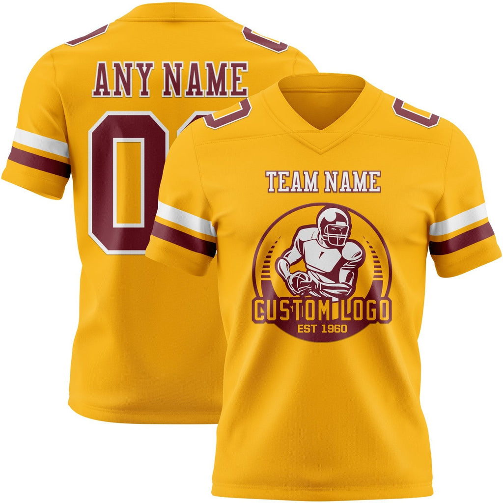Custom Gold Burgundy-White Authentic Football Jersey photo 2