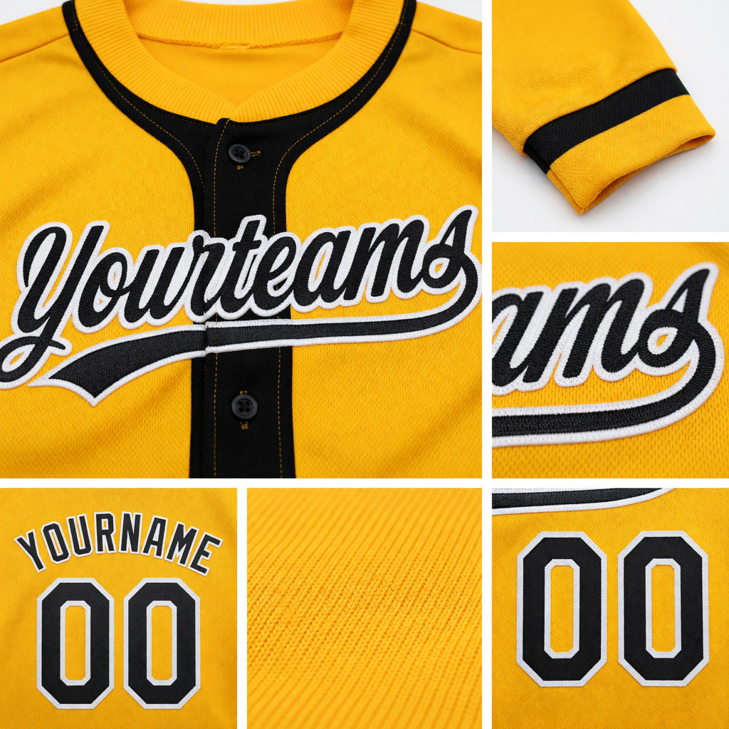 Custom Stitched Gold Black-White Baseball Pullover Sweatshirt Hoodie detail