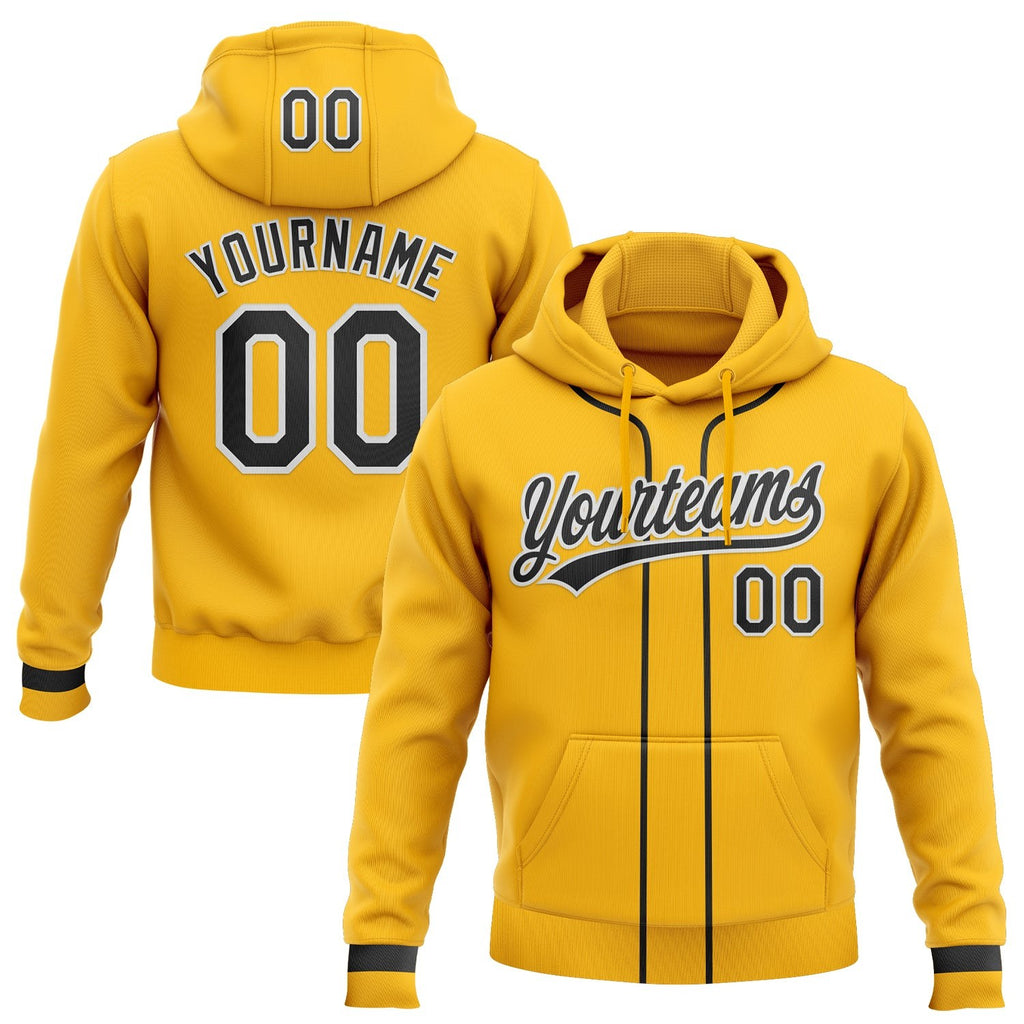 Custom Stitched Gold Black-White Baseball Pullover Sweatshirt Hoodie photo 1