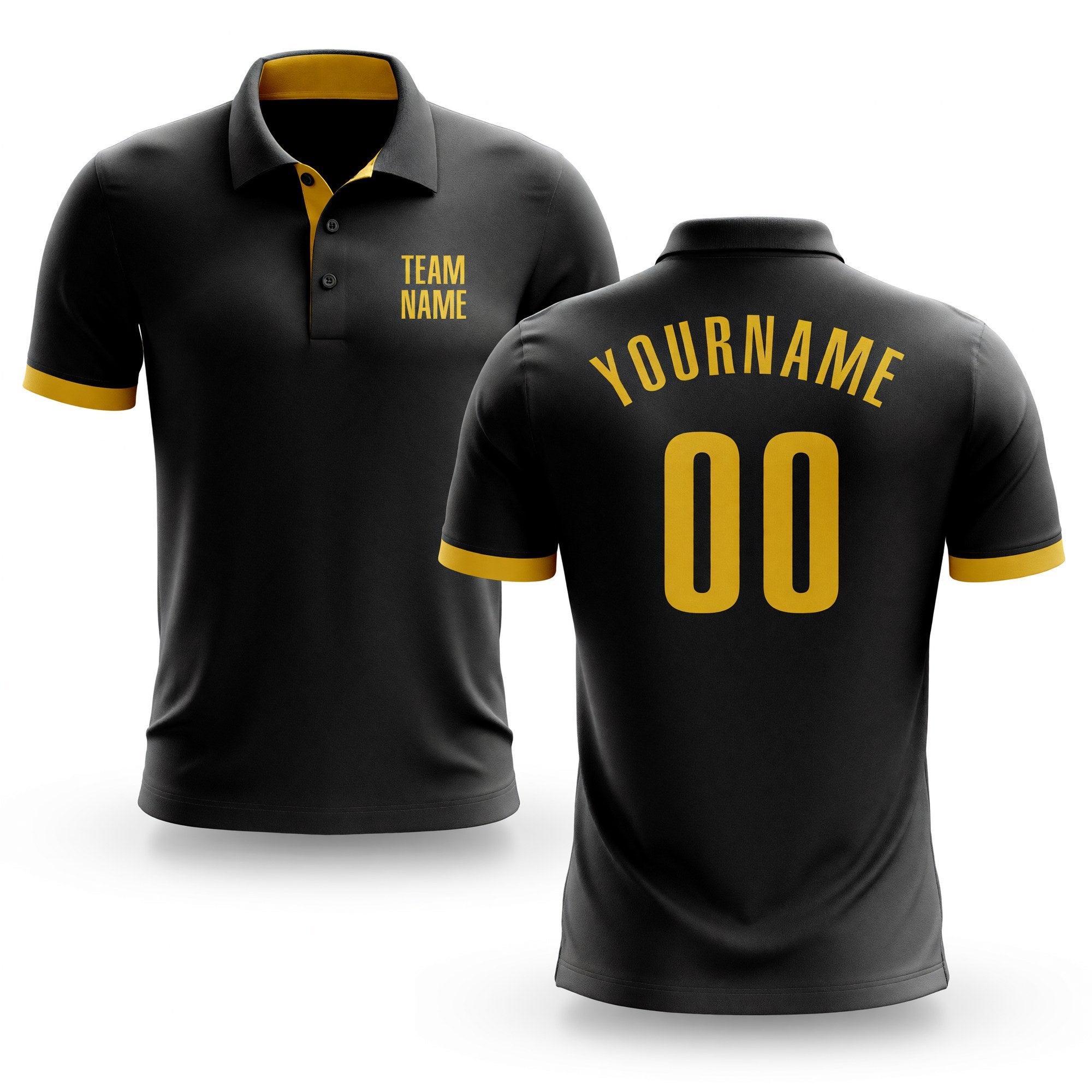 Custom Black Yellow Performance Golf Polo Shirt