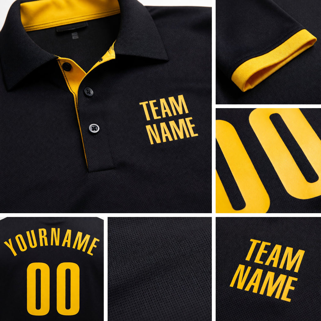 Custom Black Yellow Performance Golf Polo Shirt detail