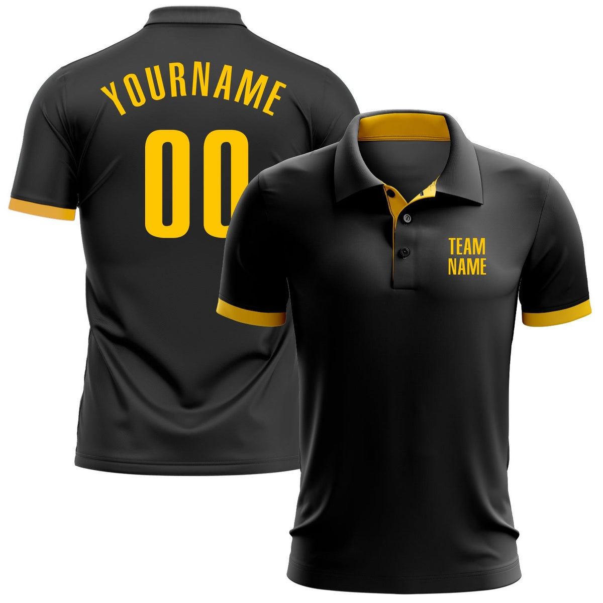 Custom Black Yellow Performance Golf Polo Shirt photo 1
