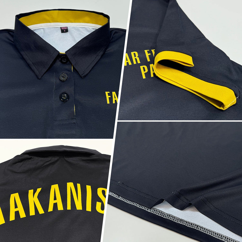 Custom Black Yellow Performance Golf Polo Shirt photo 2