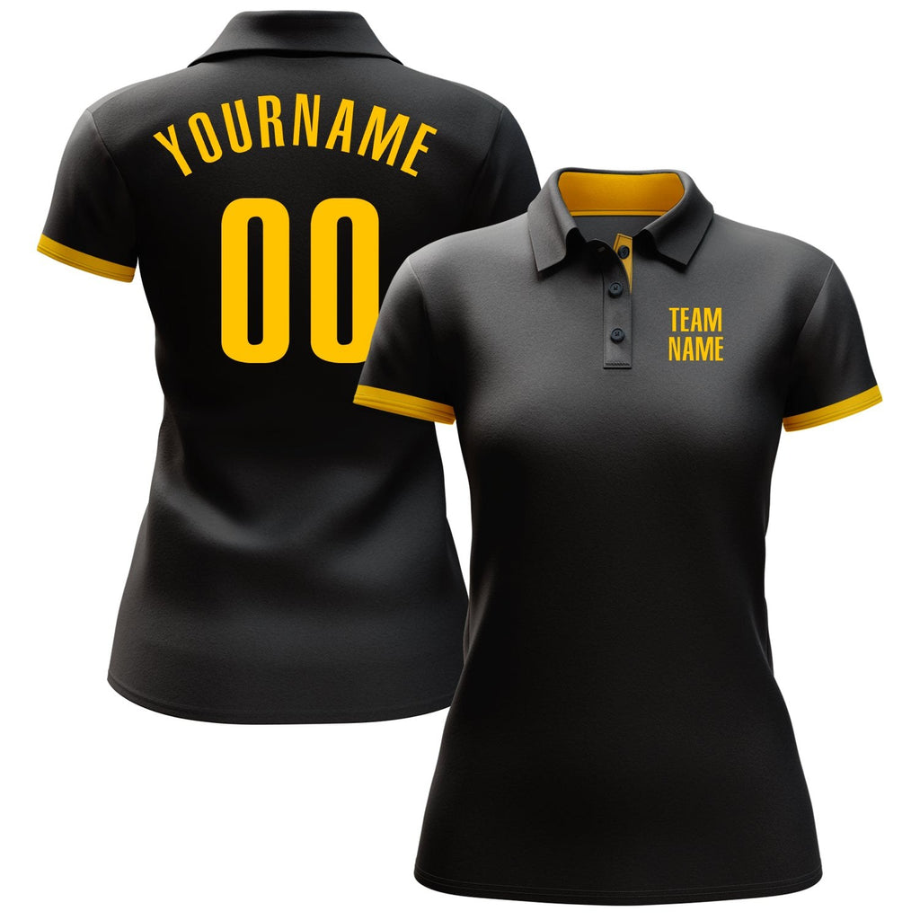 Custom Black Yellow Performance Golf Polo Shirt photo 3