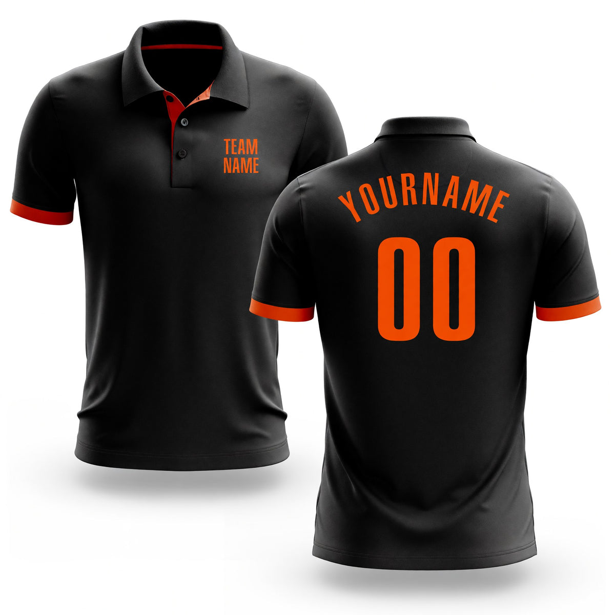 Custom Black Orange Performance Golf Polo Shirt