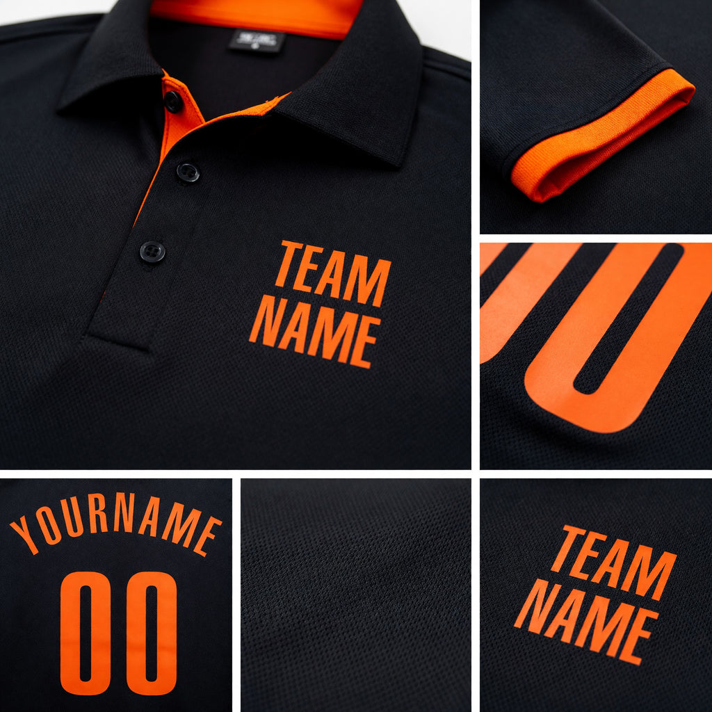 Custom Black Orange Performance Golf Polo Shirt detail