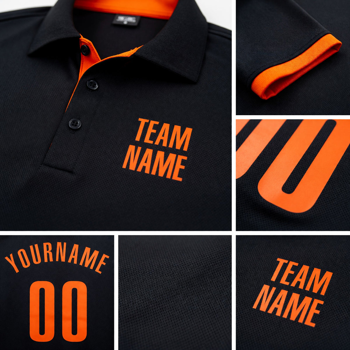 Custom Black Orange Performance Golf Polo Shirt detail