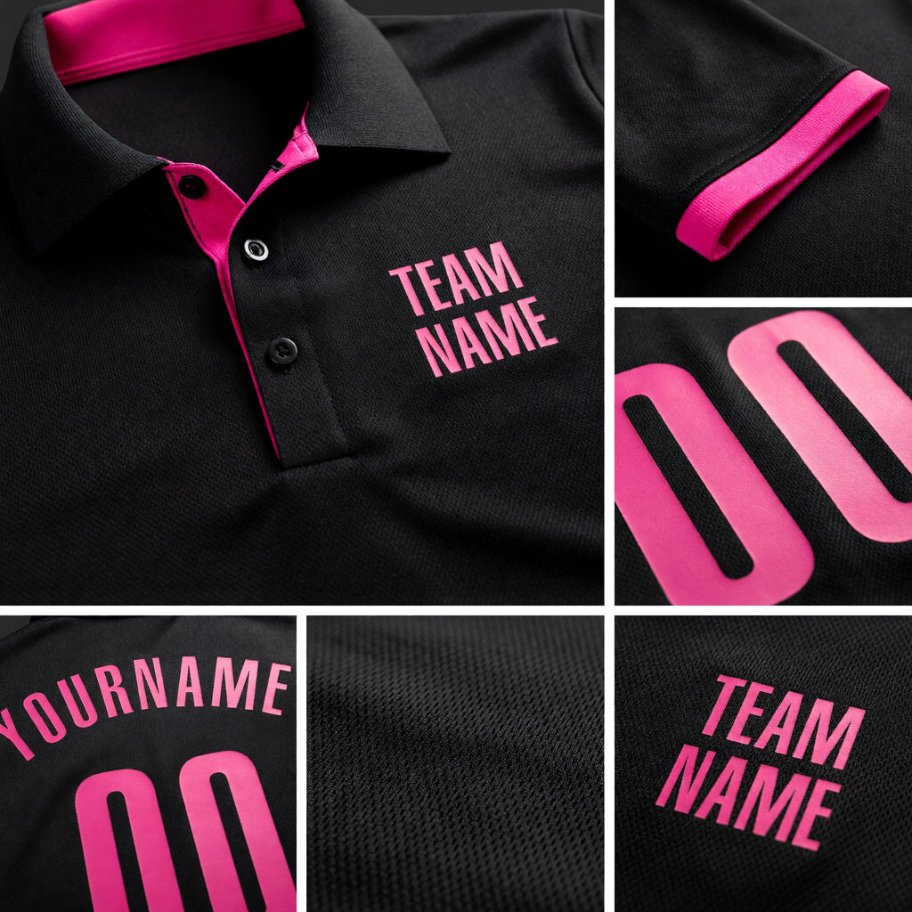 Custom Black Pink Performance Golf Polo Shirt detail