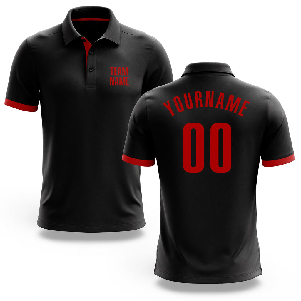 Custom Black Red Performance Golf Polo Shirt