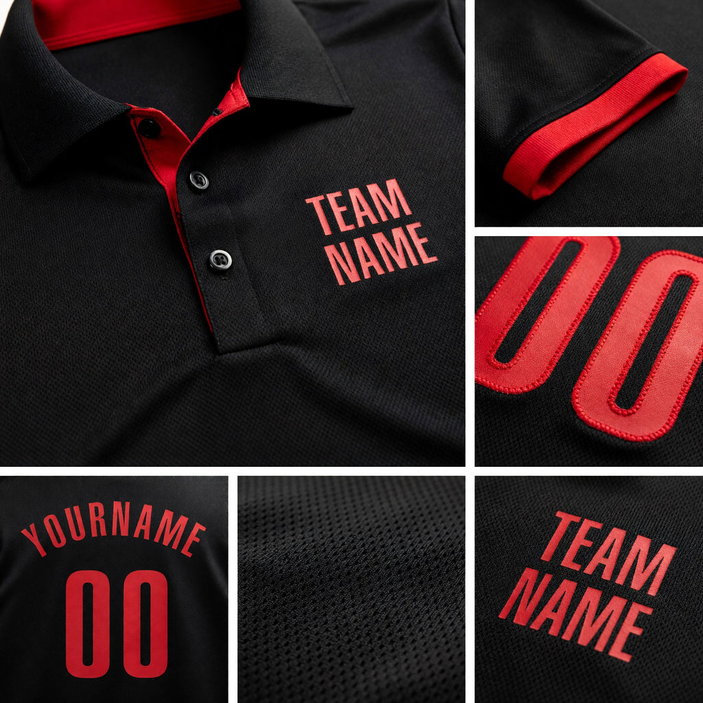 Custom Black Red Performance Golf Polo Shirt detail