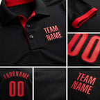 Custom Black Red Performance Golf Polo Shirt detail