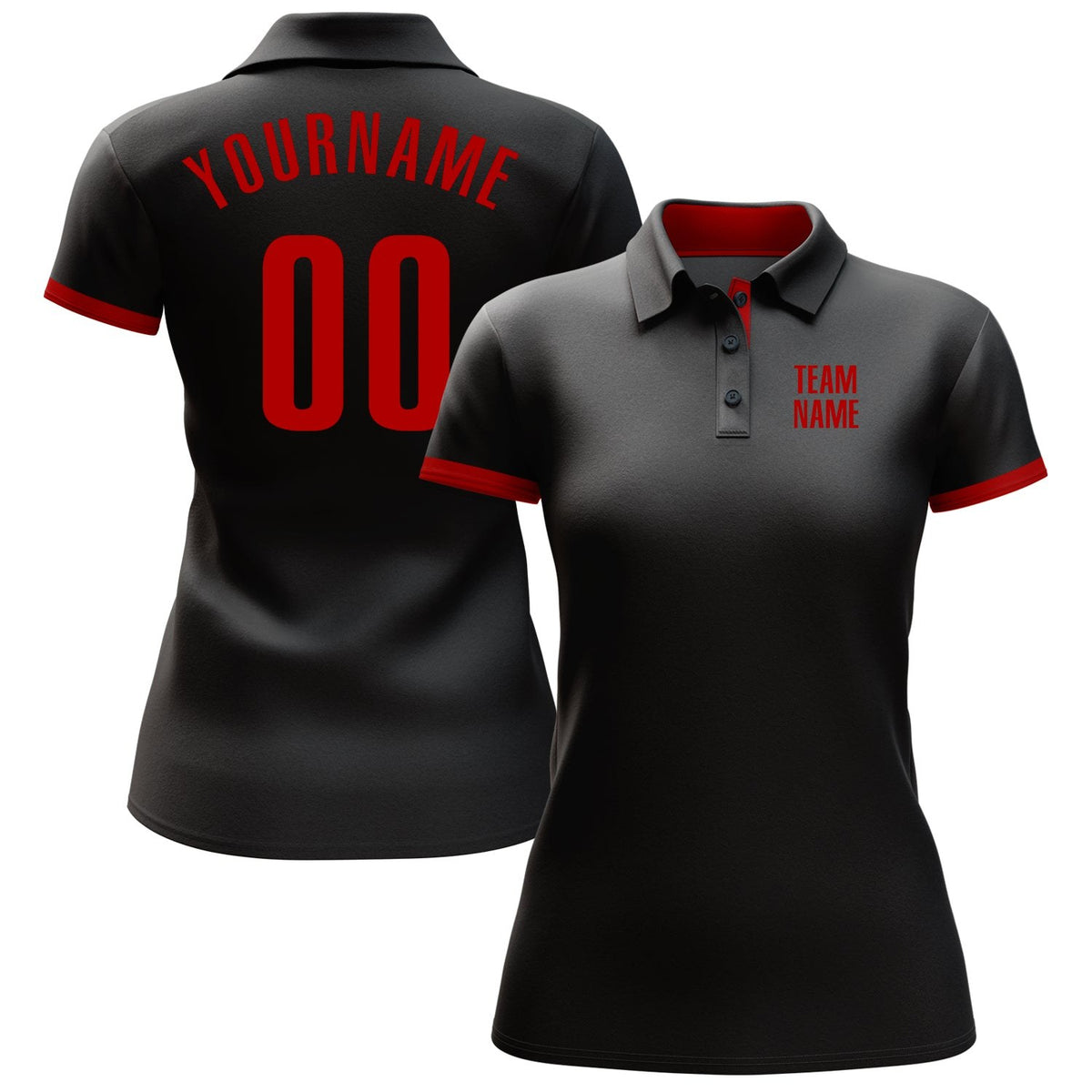 Custom Black Red Performance Golf Polo Shirt photo 2