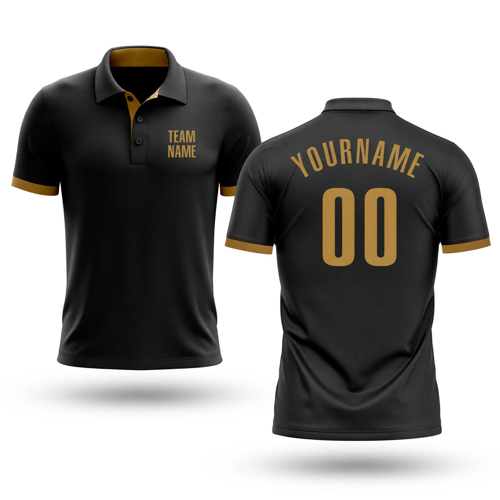 Custom Black Old Gold Performance Golf Polo Shirt