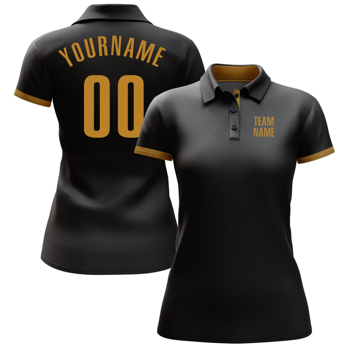 Custom Black Old Gold Performance Golf Polo Shirt photo 2