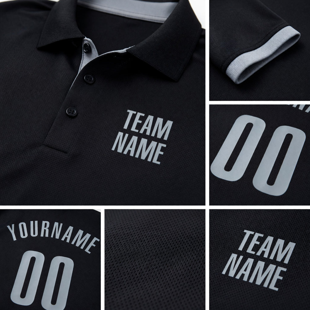 Custom Black Gray Performance Golf Polo Shirt detail