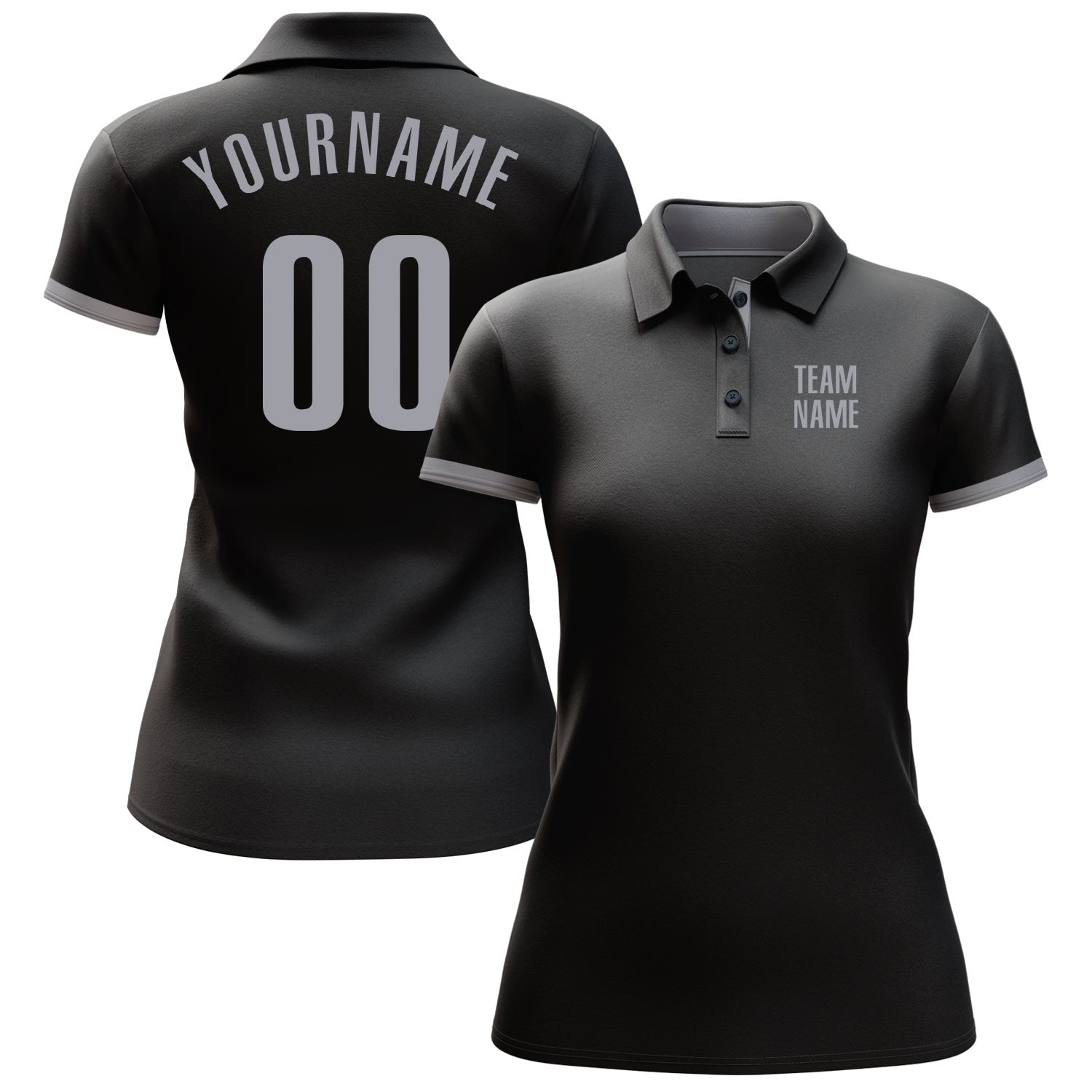 Custom Black Gray Performance Golf Polo Shirt photo 2