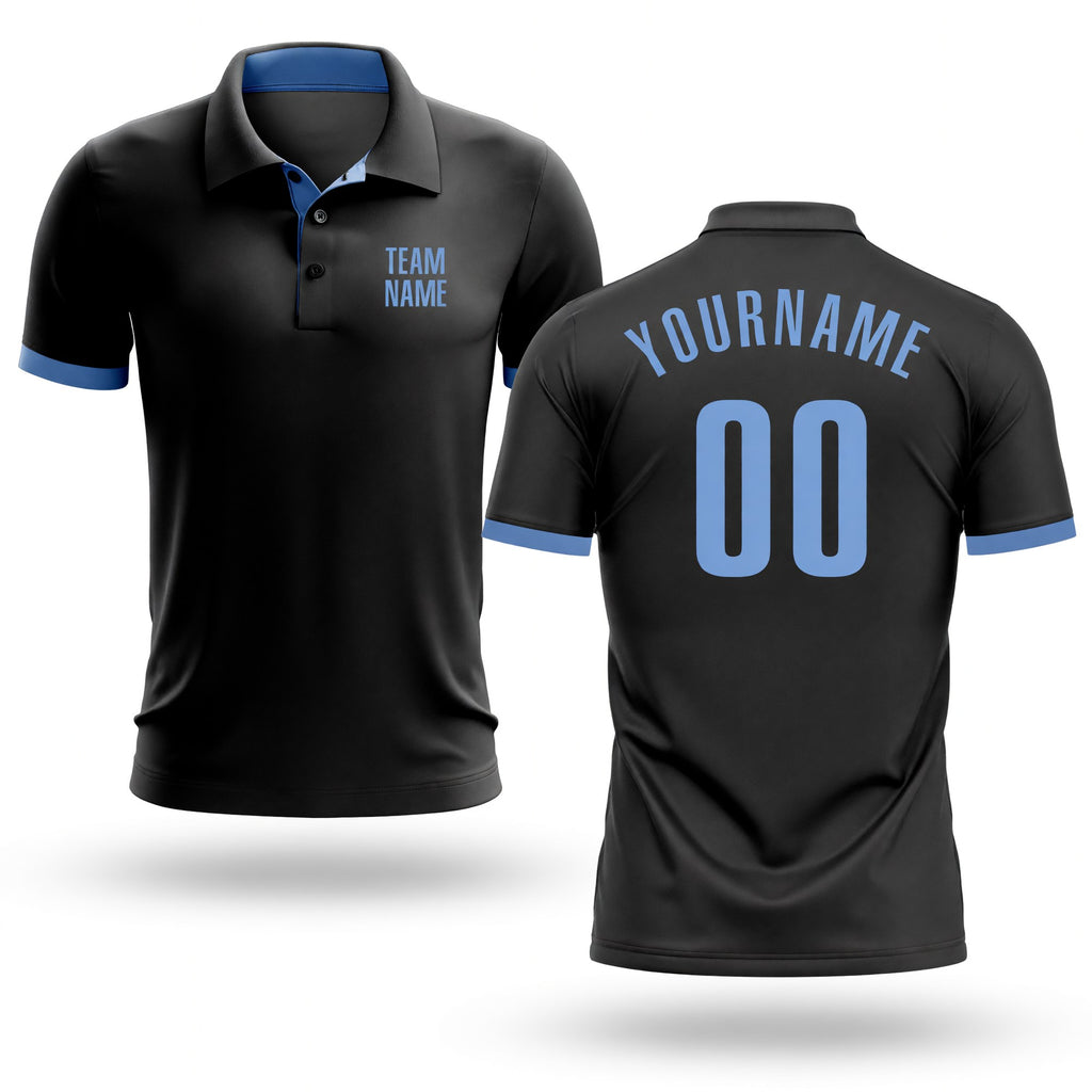 Custom Black Light Blue Performance Golf Polo Shirt