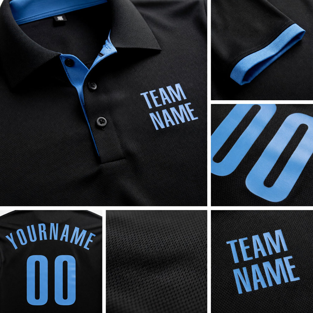 Custom Black Light Blue Performance Golf Polo Shirt detail