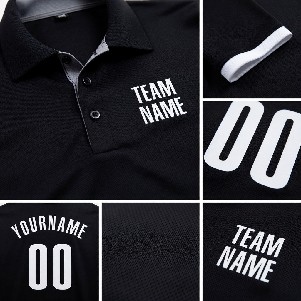 Custom Black White Performance Golf Polo Shirt detail