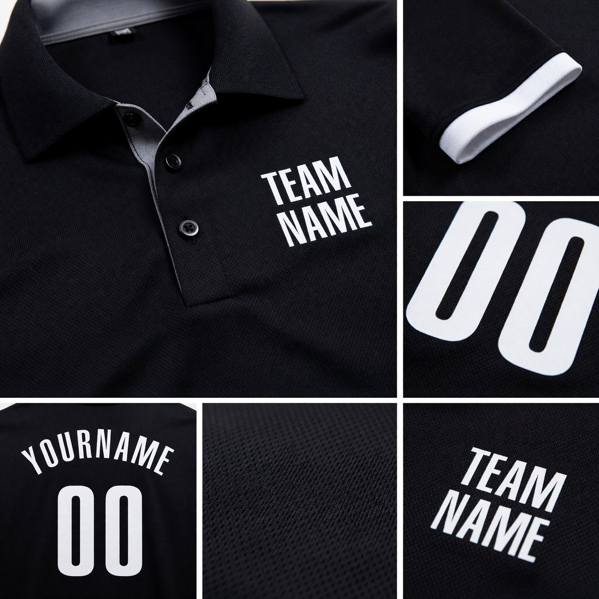 Custom Black White Performance Golf Polo Shirt detail