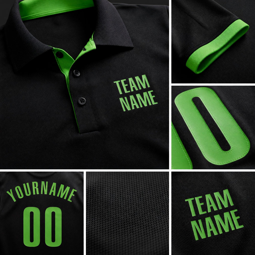 Custom Black Neon Green Performance Golf Polo Shirt detail