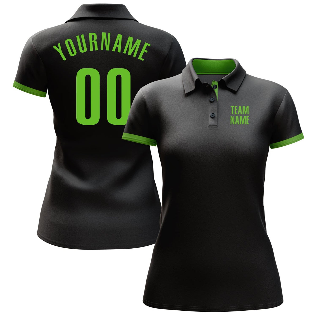 Custom Black Neon Green Performance Golf Polo Shirt photo 2