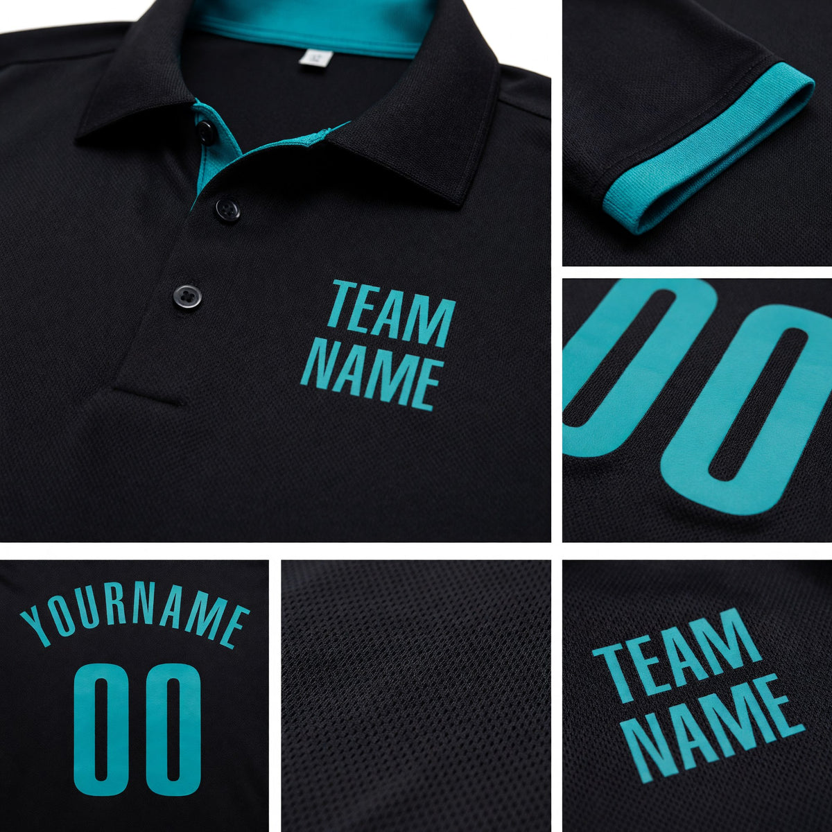 Custom Black Aqua Performance Golf Polo Shirt detail