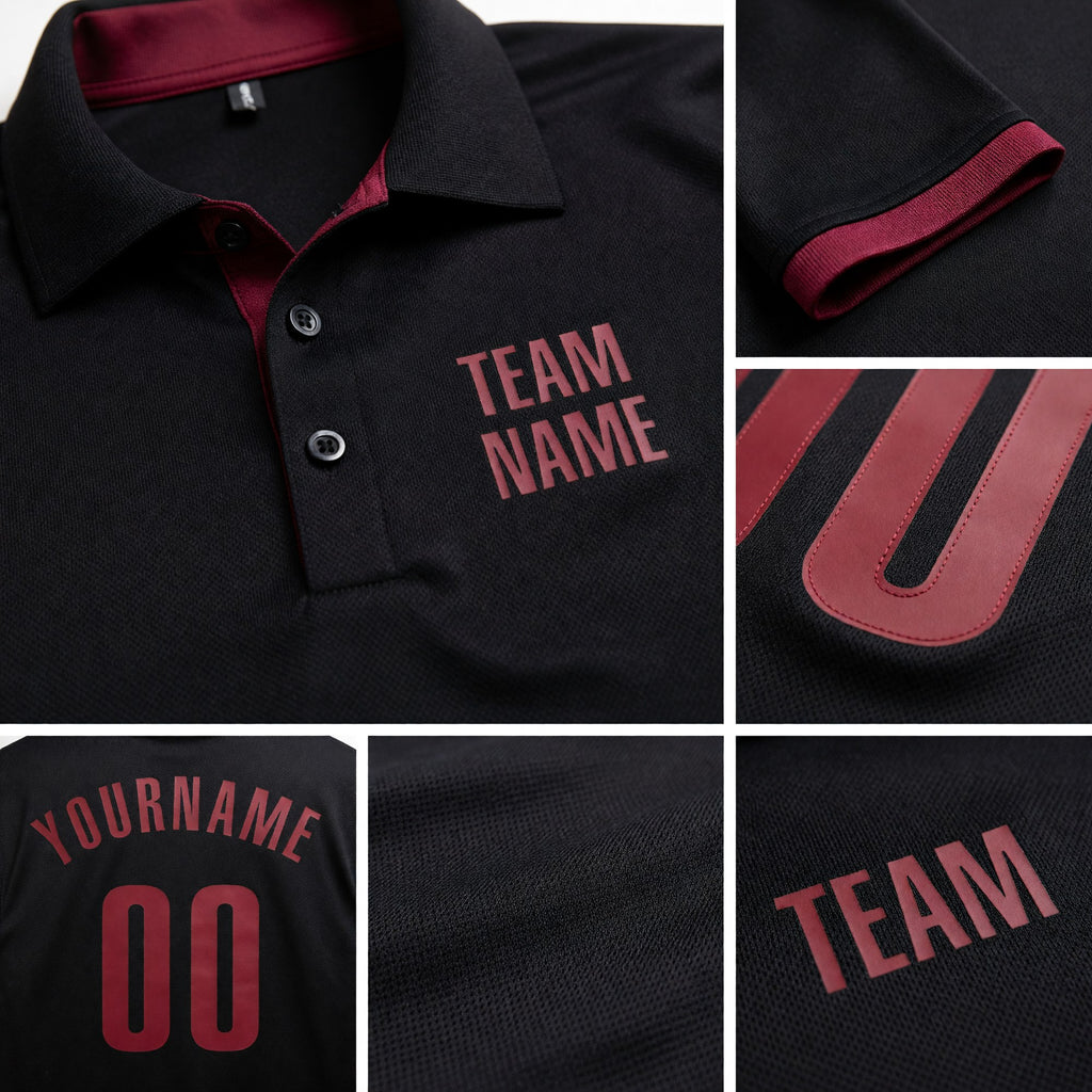 Custom Black Crimson Performance Golf Polo Shirt detail